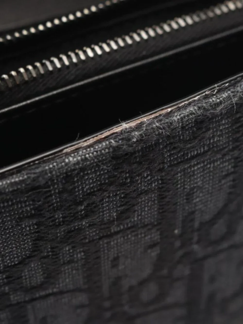 Dior Bifold Wallet Autumn Blue Jacquard Black Canvas Auction Zip Long